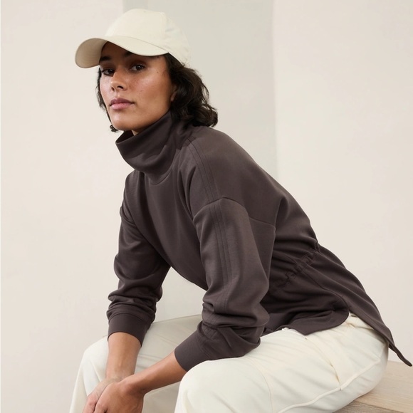 Athleta Allure Cinch Sweatshirt Size M Women's Shale Tunic Top - Picture 3 of 6